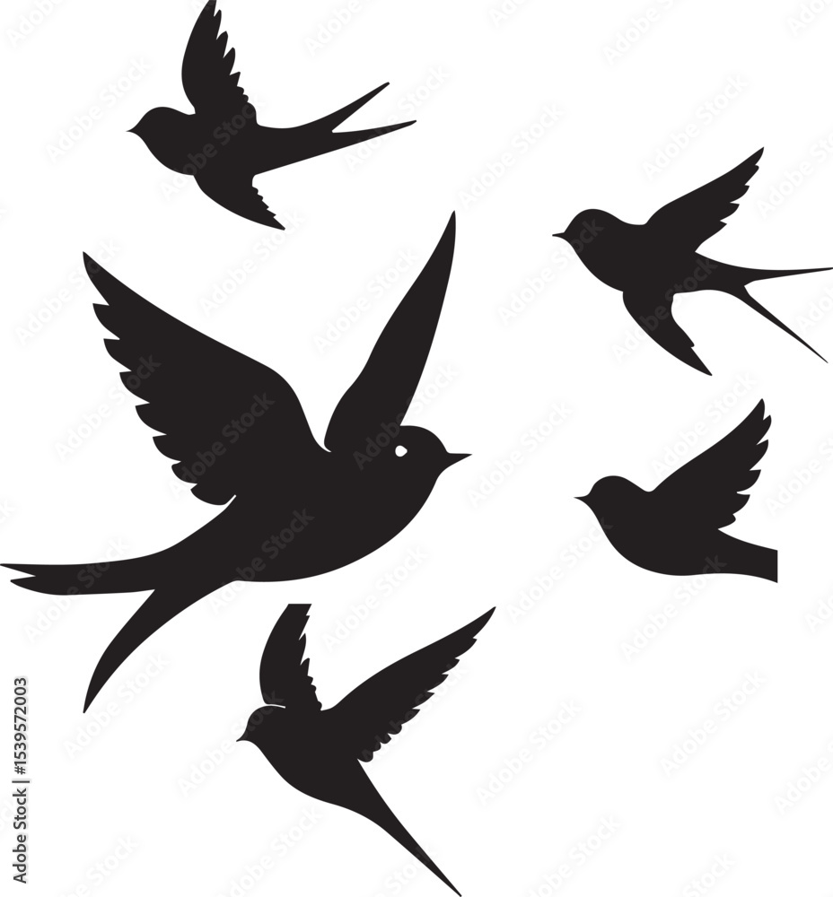 Fototapeta premium Swallow Bird Silhouette design flying birds vector