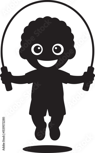silhouette of energetic child skipping rope with playful action, showcasing fun outdoor activities in a vibrant park scene