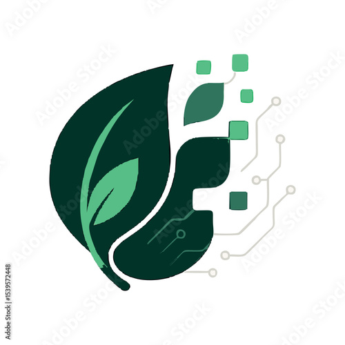 "Clean and modern vector illustration of a green eco-friendly symbol featuring leaves, circular shapes, and nature-inspired elements. Perfect for environmental campaigns, organic product branding, nat