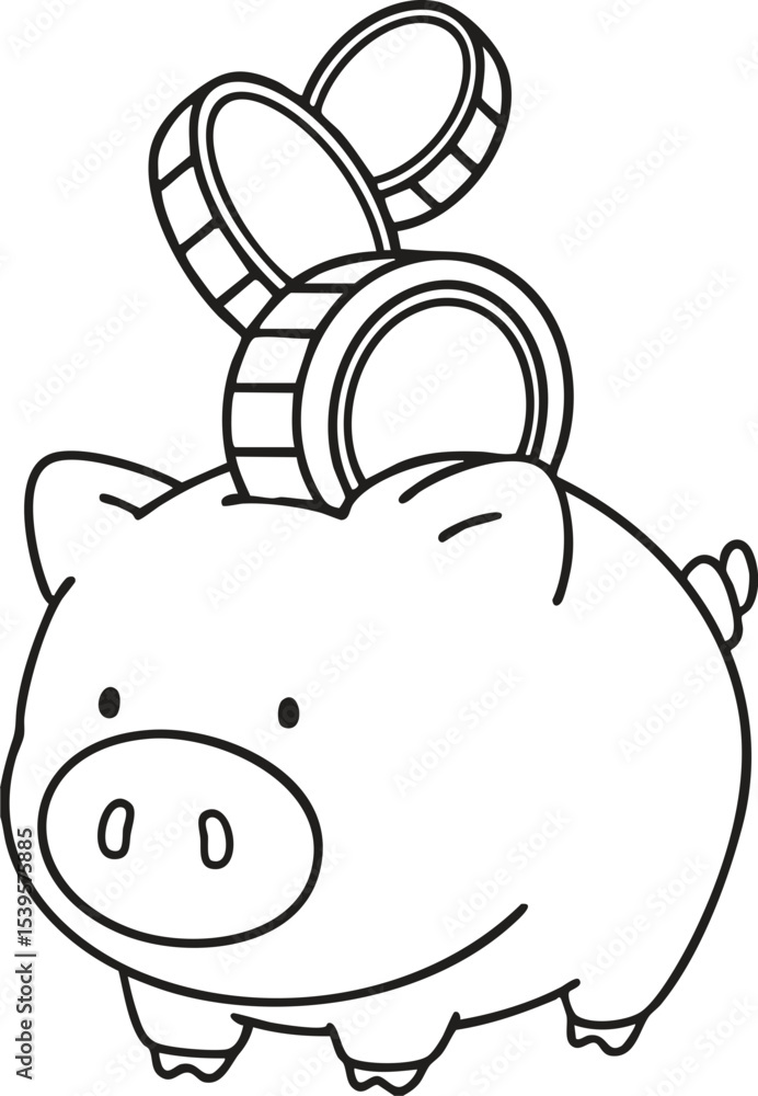 Fototapeta premium Drawing piggy coin bank lines for coloring