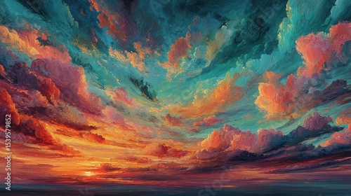 Stunning sunset scene featuring bright orange sky and dramatic clouds illuminated by the setting sun creating an awe-inspiring view of nature's splendor at the end of the day