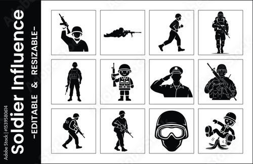 Soldier Silhouette Vector Icons Set Military Collection In Various Poses And Styles For Graphic Design