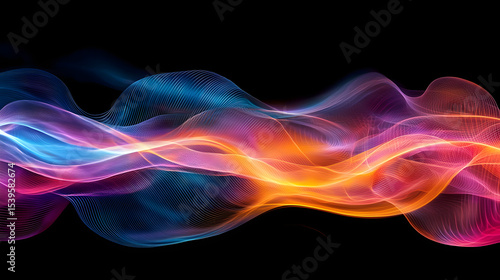 Bright and vibrant abstract neon waves blend seamlessly on a dark background