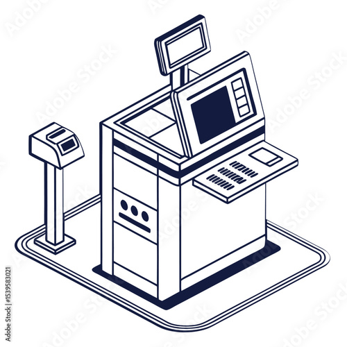 isometric icon of self checkout kiosk vector on white background