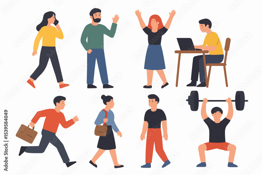 Set of vectors ready to animation people characters performing various activities Set of vectors ready to animation people characters performing various activities