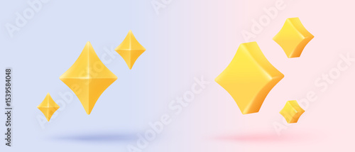 3d yellow stars glossy color icon for rating on pastel background. Customer rating feedback from client about employee of UI mobile concept. 3d star quality icon vector with shadow render illustration