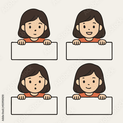 Vector Set Girl peeking over empty board