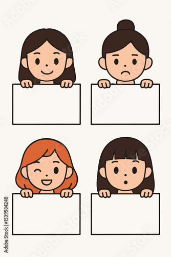 Vector Set Girl peeking over empty board