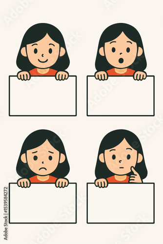 Vector Set Girl peeking over empty board