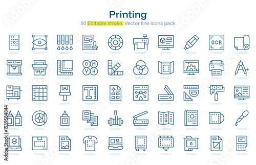 Printing line icon pack. Printing Stroke icon set. Editable Stroke icon