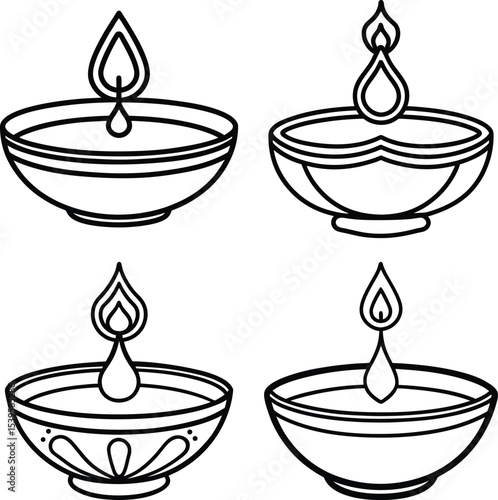 Set of lamps for Indian holiday Diwali (Festival of lights) on white background
