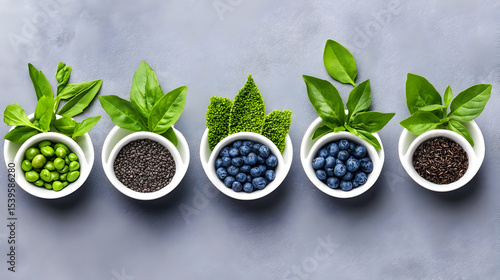 The nutritional label of a nutritious salad bowl is magnified by a magnifying glass, signifying food awareness and facts.

