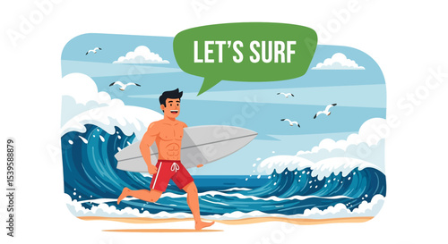 Photography Adobe illustrator Flat style vector illustration of a man running towards a larg