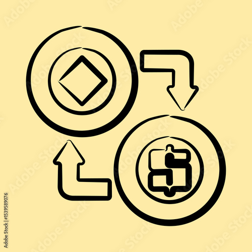 Icon arbitrage. Crypto currency elements. Icon in hand drawn style.