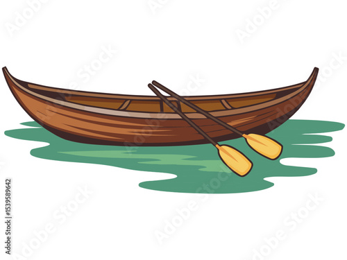 wooden boat with paddles icon flat isolated vector illustration