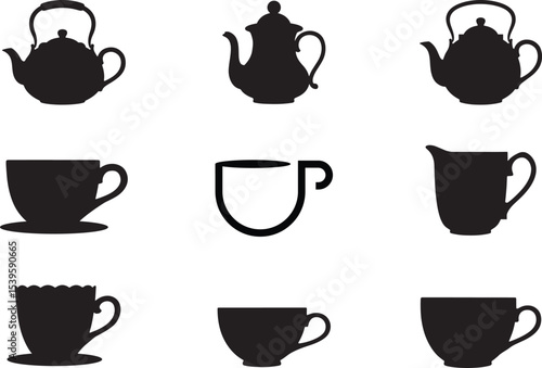 Kitchenware Silhouettes Collection - Teapots Cups Mugs Dishes Vector Set