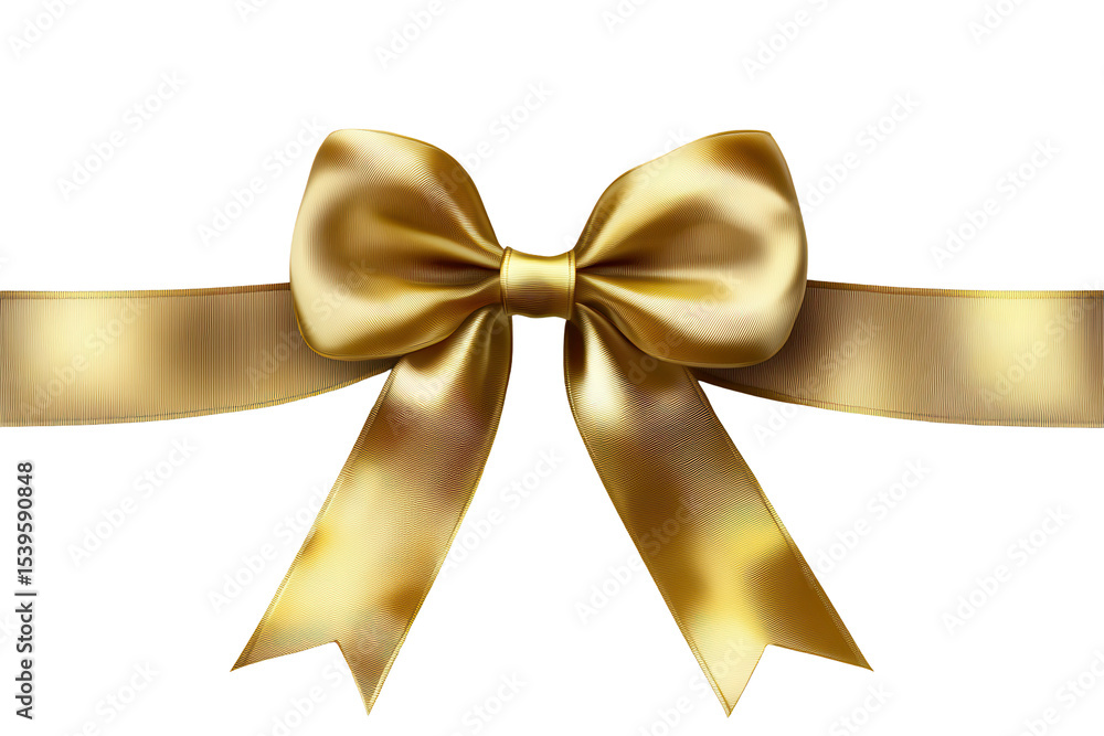 Decorative gold ribbon and bow viewed from above resting on transparent background, ideal for gift wrapping and crafting projects during festive occasions Decorative gold ribbon and bow viewed from above resting on transparent background, ideal for gift wrapping and crafting projects during festive occasions