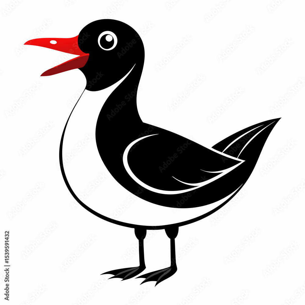 Obraz premium Laughing Gull black bird vector silhouette illustration on white background