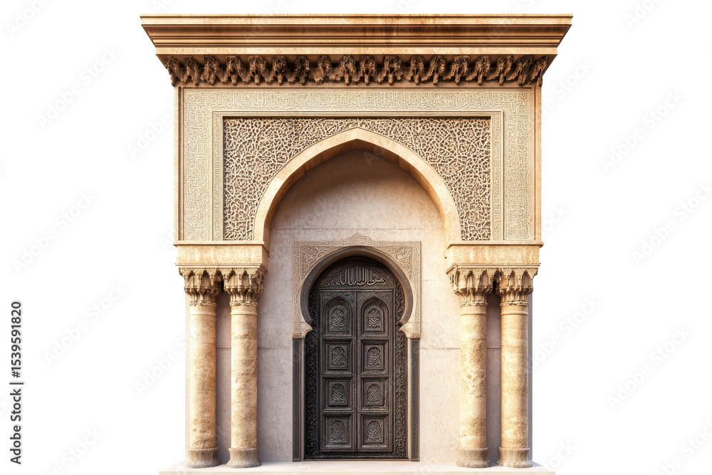 Fototapeta premium Explore the intricate details of an eastern ancient Arab arch entrance to a building that showcases exquisite craftsmanship and cultural significance
