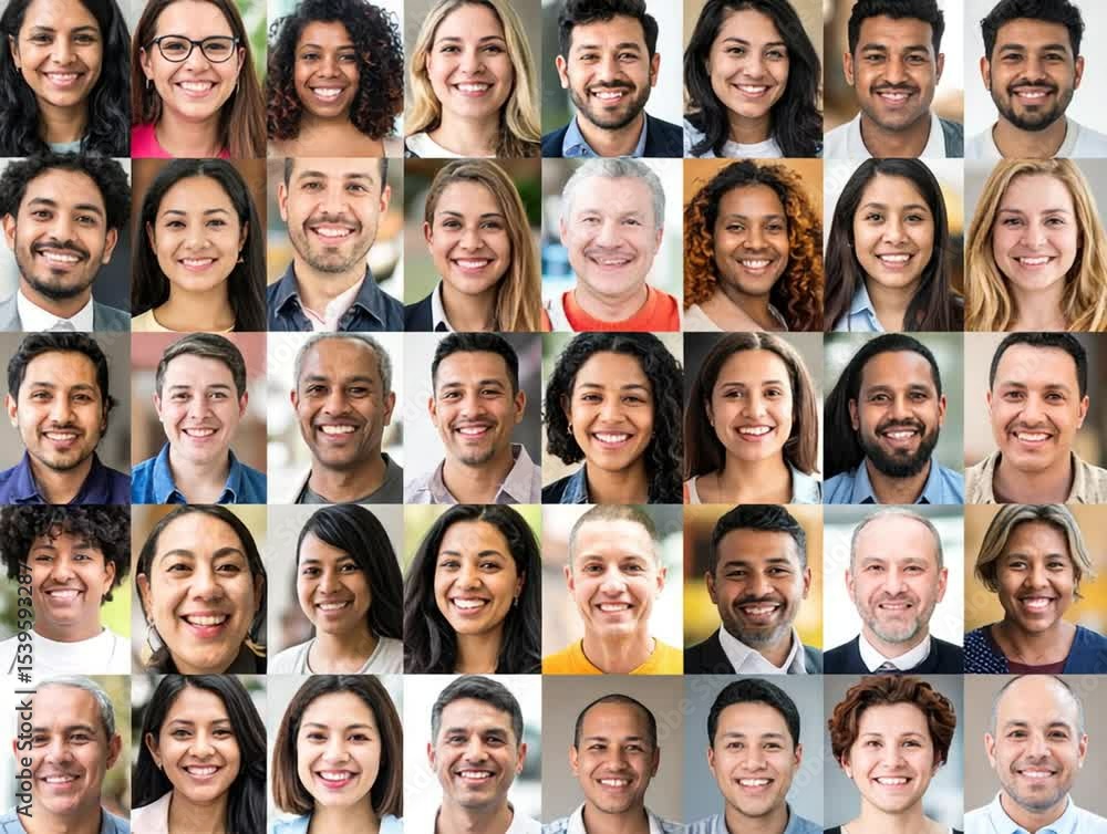 Faces of Global Diversity: A tapestry of human faces from various ethnic and cultural backgrounds, each radiating unique smiles and expressions. Faces of Global Diversity: A tapestry of human faces from various ethnic and cultural backgrounds, each radiating unique smiles and expressions.