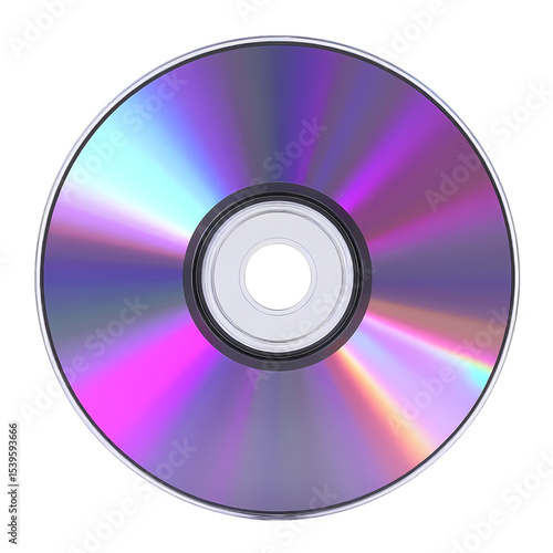 Iridescent compact disc close up view isolated on transparent background