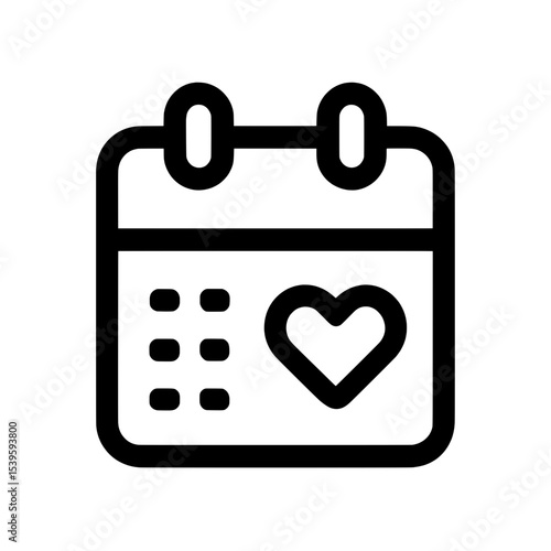 Love calendar icon with dotted date indicators and heart, used for planning romantic or special occasions