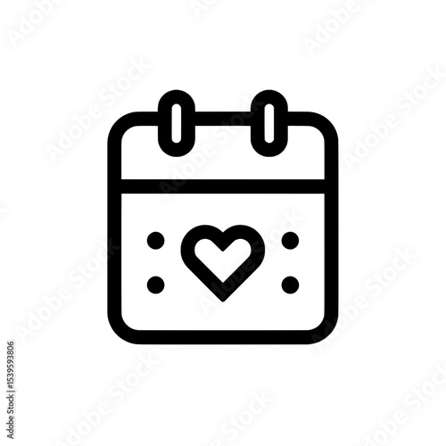 Minimal calendar icon featuring a centered heart representing romantic dates and special events