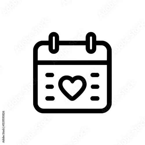 Calendar icon with heart symbol for romantic date or special love-related events in simple black outline