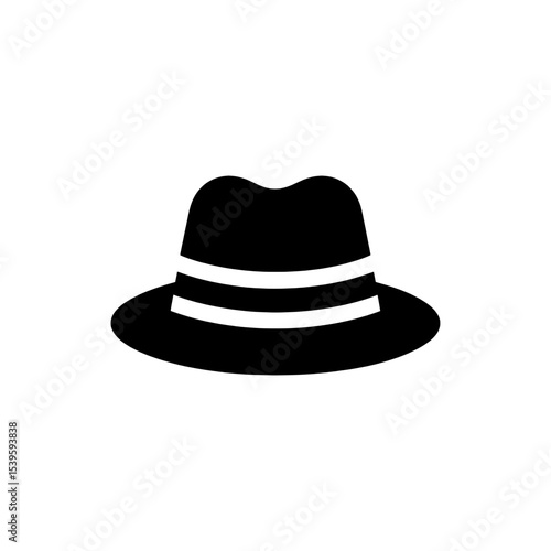 Classic fedora hat icon in black with band detail for fashion and headwear themes