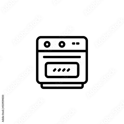 Kitchen oven icon in black outline design with handle and heating chamber