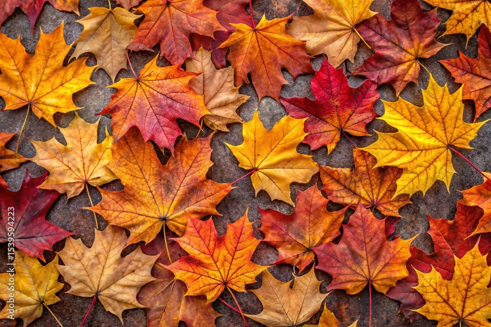 A large pile of autumn leaves on a brown surface A large pile of autumn leaves on a brown surface