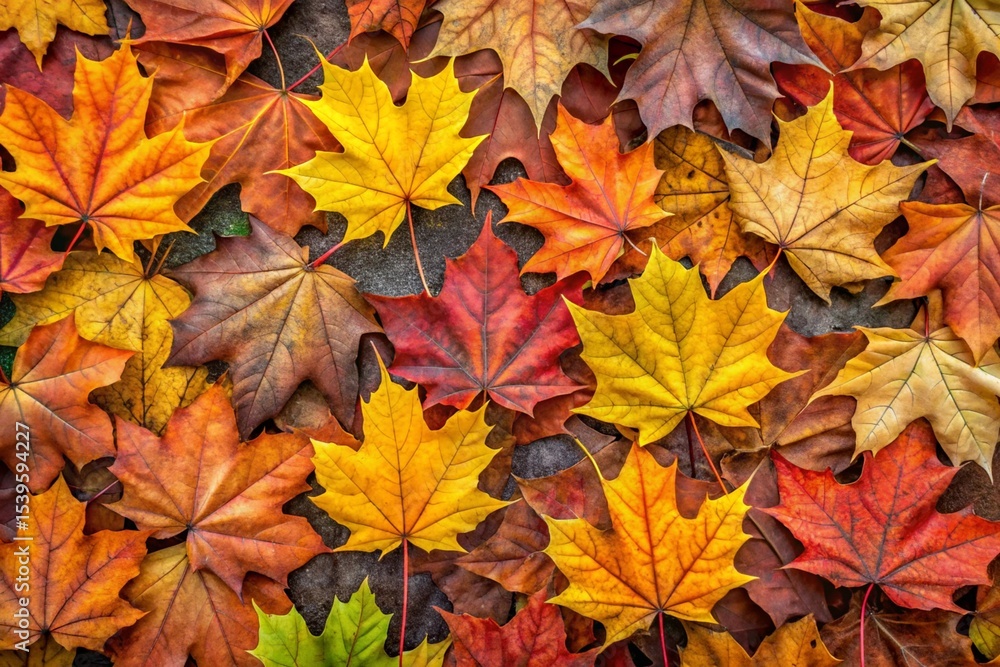 A large pile of autumn leaves on a brown surface A large pile of autumn leaves on a brown surface