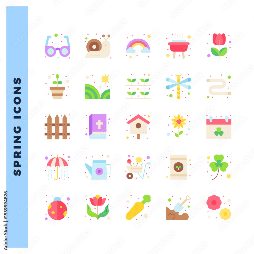 25 Spring Flat icon pack. vector illustration. 25 Spring Flat icon pack. vector illustration.