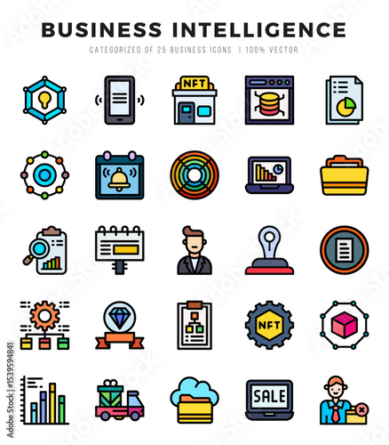 Business Intelligence web icons in Lineal Color style.