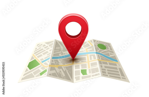 Free Download Paper city map folded, red location pin marking destination on clear background, symbolizing travel navigation - GFXLoad