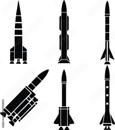 Diverse Missile Silhouettes A Collection of Powerful Projectiles Ready for Launch with Precision and Force Represented