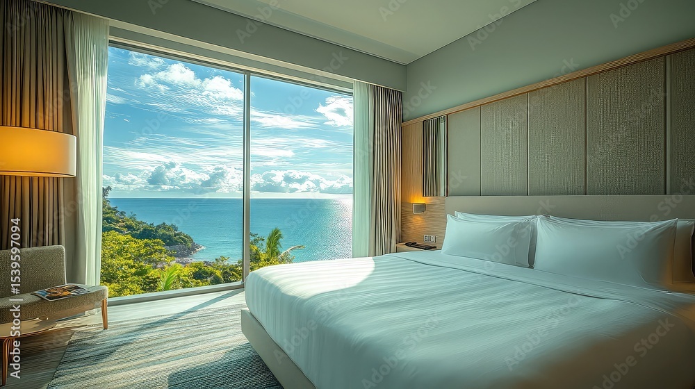 Luxury Hotel Room with Sea View Window Featuring Elegant Accommodation Luxury Travel and Scenic Views for Hospitality Industry Hotel Marketing and Vacation Destination Promotion Luxury Hotel Room with Sea View Window Featuring Elegant Accommodation Luxury Travel and Scenic Views for Hospitality Industry Hotel Marketing and Vacation Destination Promotion