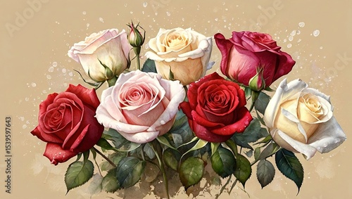 Delicate Rose Bouquet Watercolor