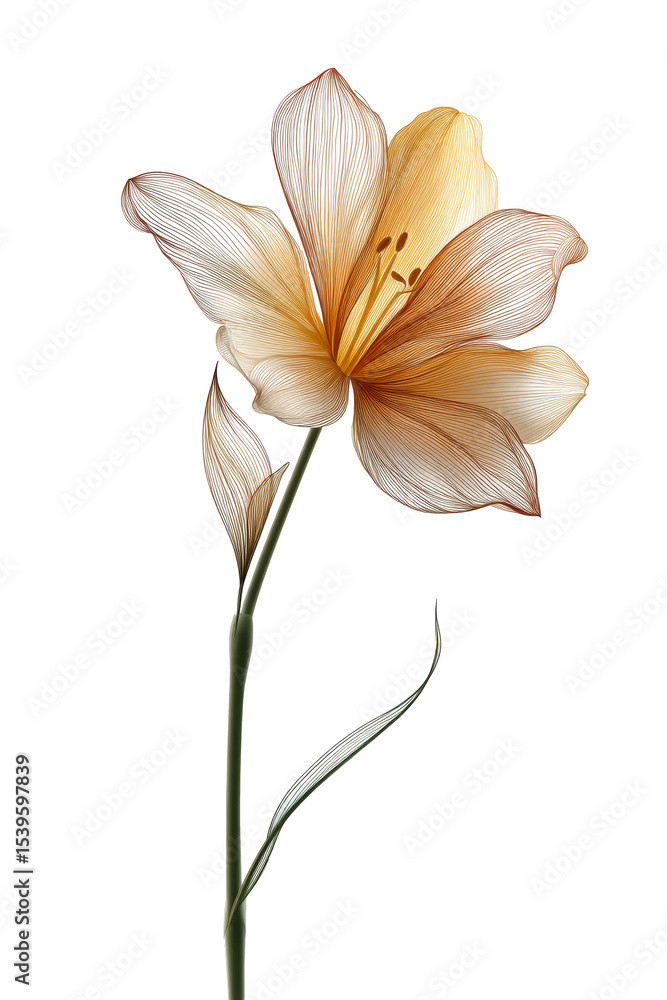 Fototapeta premium Elegant fine line daffodil design shines in intricate detail against a transparent background