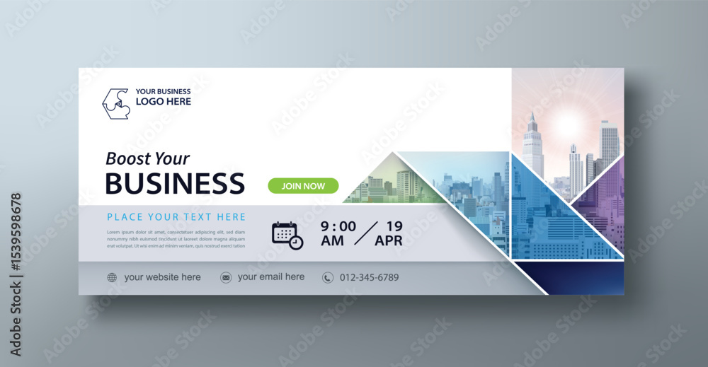Corporate web banner mockup, a social media template for branding and a cover header background for websites