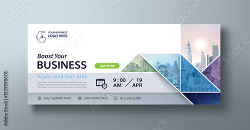 Corporate web banner mockup, a social media template for branding and a cover header background for websites