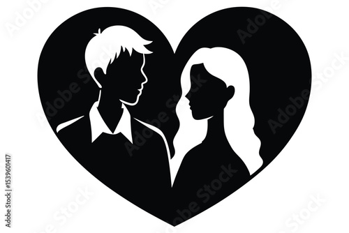 Silhouette of a teenage couple in love