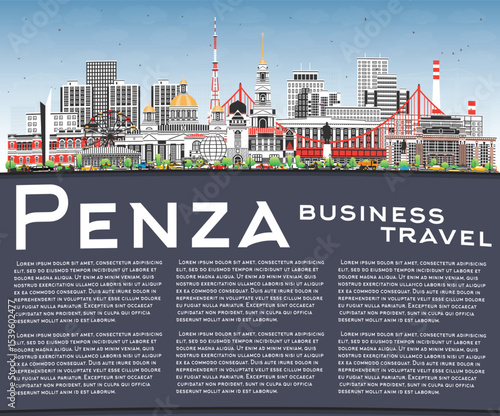Penza Russia city skyline with color buildings, blue sky and copy space. Penza cityscape with landmarks. Business travel and tourism concept with modern and historic architecture.