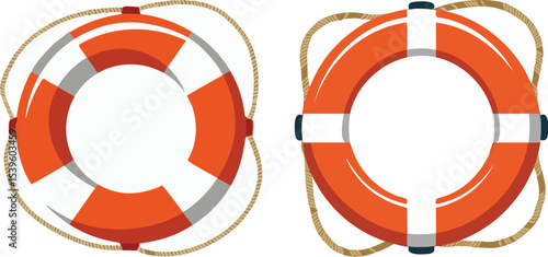 life buoy with rope, colourful flat vector