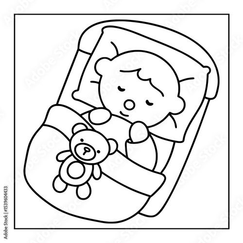 Cute newborn baby wrapped in blanket – adorable swaddled infant coloring page, simple nursery art line drawing for kids, printable black and white vector illustration