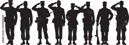 Standing soldier silhouette vector military man