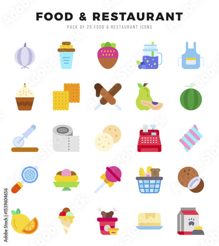 Food and Restaurant Flat icons. Vector Flat illustration.