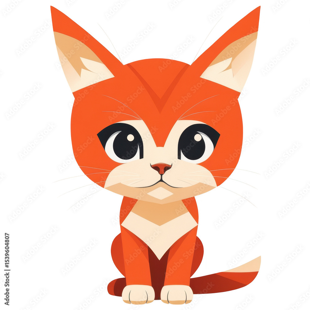 Fototapeta premium Cute orange cartoon cat with big eyes on gradient background - vertical
