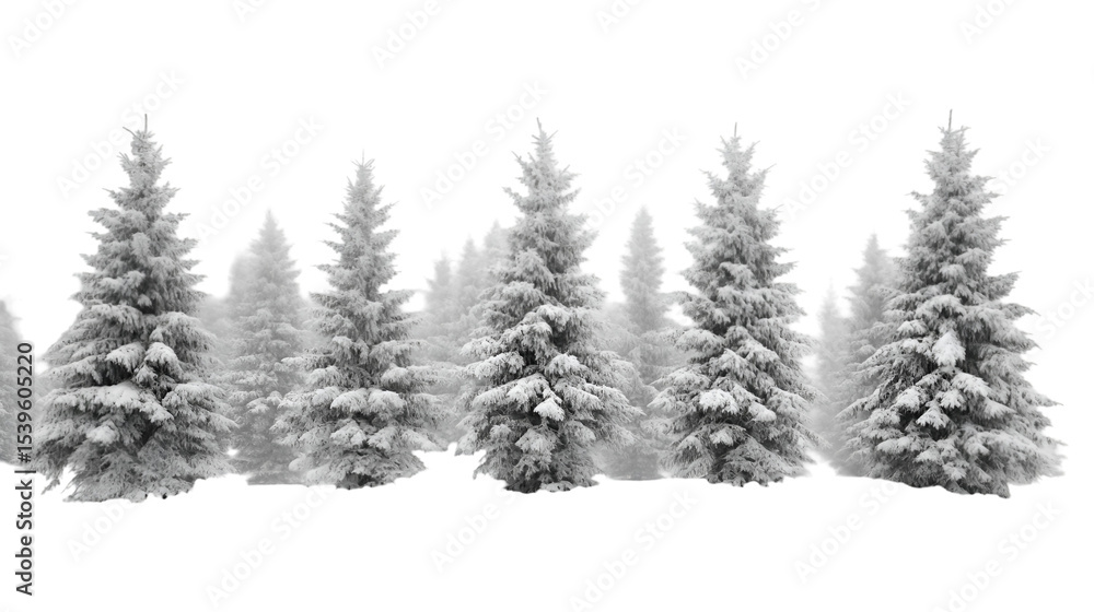 Naklejka premium Winter wonderland snowy forest trees background for christmas holiday season landscape design transparent background png