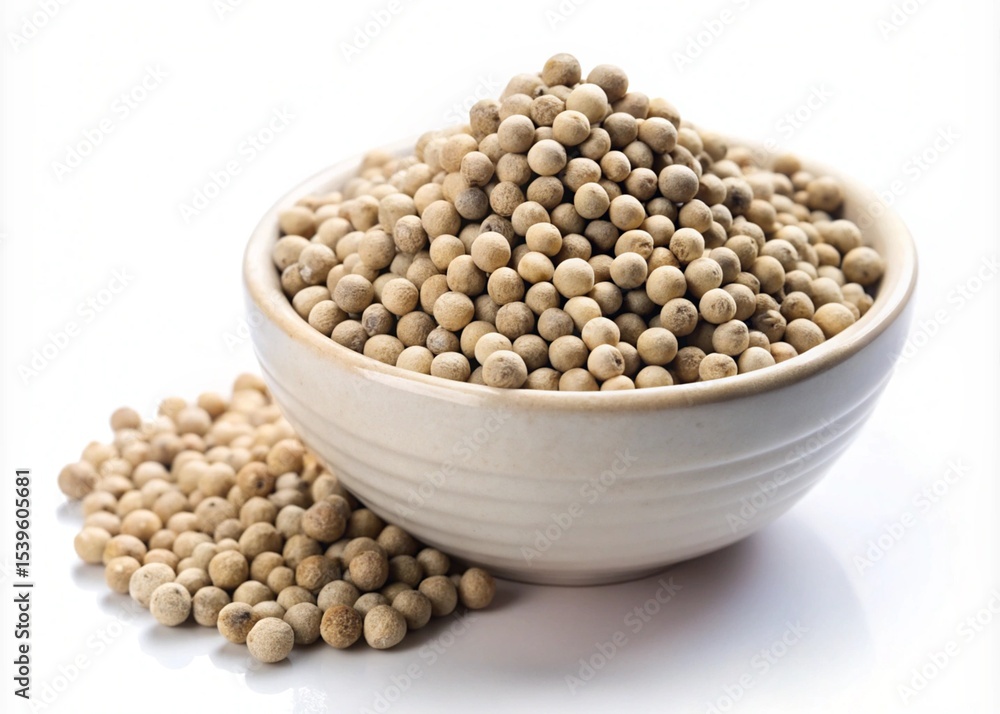 White Peppercorns Aromatic Spice in a Bowl, Culinary Ingredient White Peppercorns Aromatic Spice in a Bowl, Culinary Ingredient